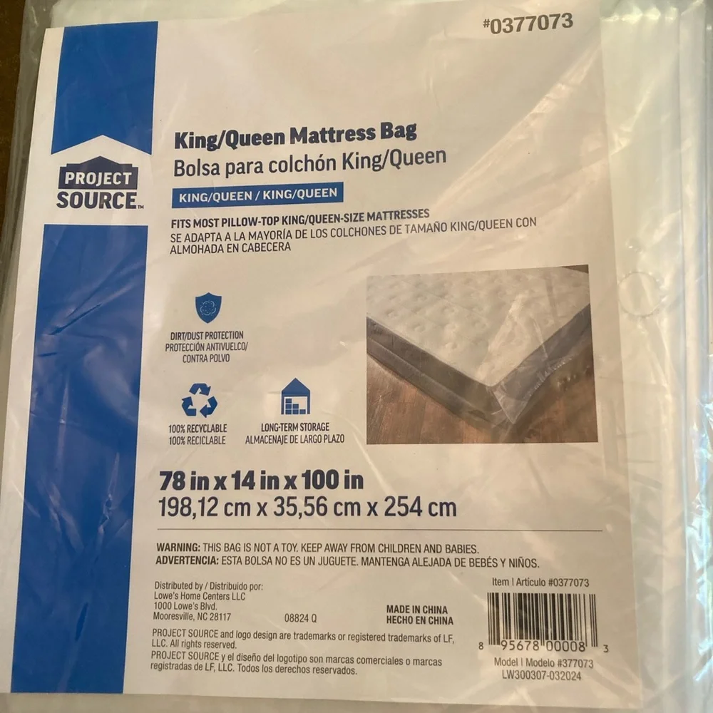 Clear Mattress Bag for King/Queen